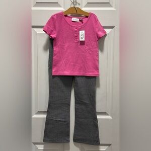 Children’s Place Pink Tshirt & 365 Kids Houndstooth Wide Leg Stretch Pants Sz 7